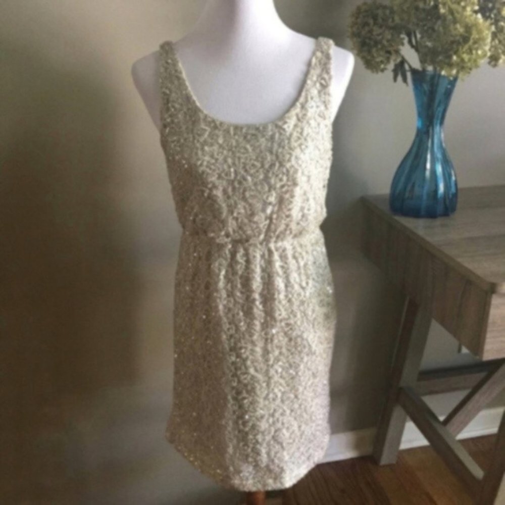 MM Couture by Miss Me Champagne Sequin Dress sz M